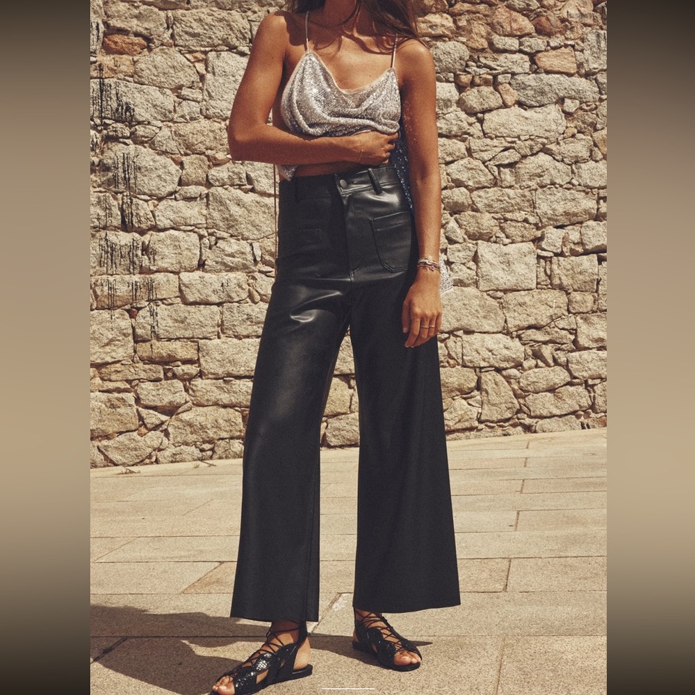 Zara- High waisted faux leather  marine straight pant - black